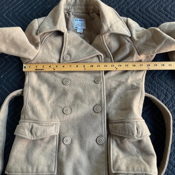 Old Navy Pea Coat Womens Extra Small XS Tan Button Up Belted Wool Blend Lined - Picture 8 of 11
